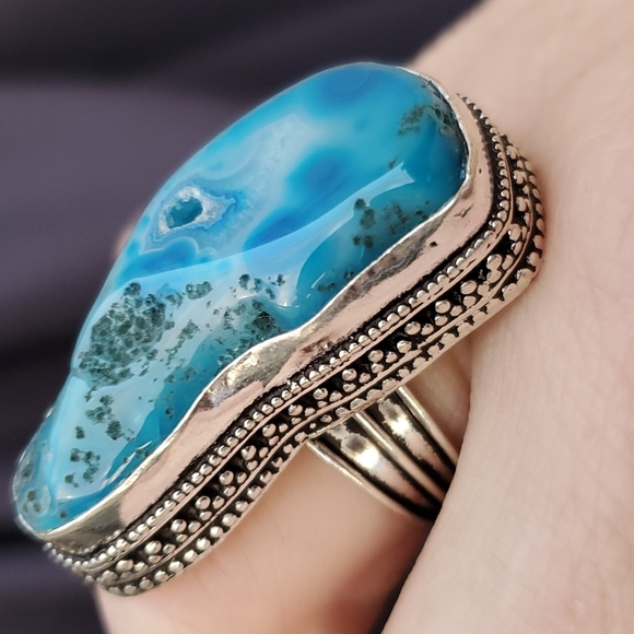 New Overzized Solar Quartz Agate 925 Silver Statement Ring. - Picture 5 of 16